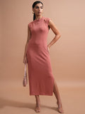 Tokyo Talkies Women Rose Solid Maxi Dress - Rose - Image 1