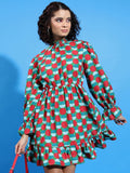 Tokyo Talkies Women Green Printed Drop-Waist Dress - Green - Image 1