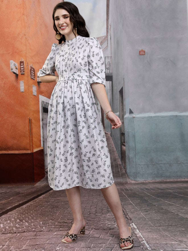 Tokyo Talkies Women Beige Printed A-Line Dress - Beige - Image 2