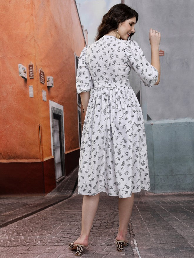 Tokyo Talkies Women Beige Printed A-Line Dress - Beige - Image 3