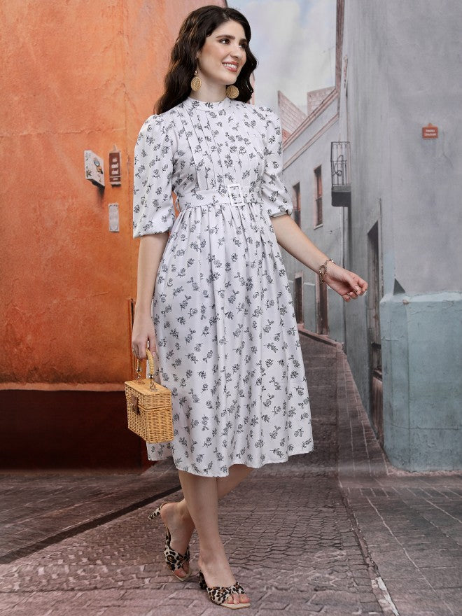 Tokyo Talkies Women Beige Printed A-Line Dress - Beige - Image 4