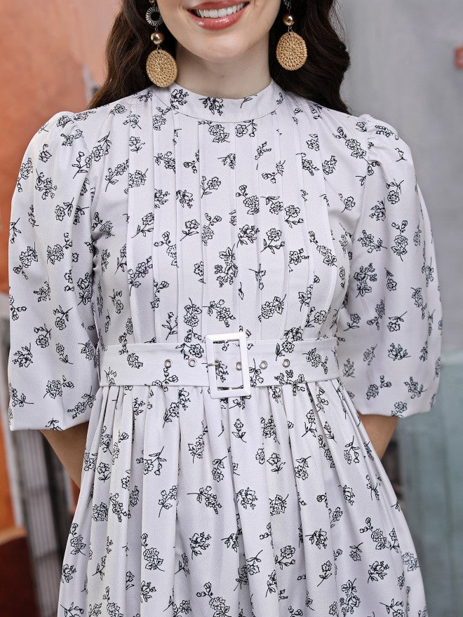 Tokyo Talkies Women Beige Printed A-Line Dress - Beige - Image 5