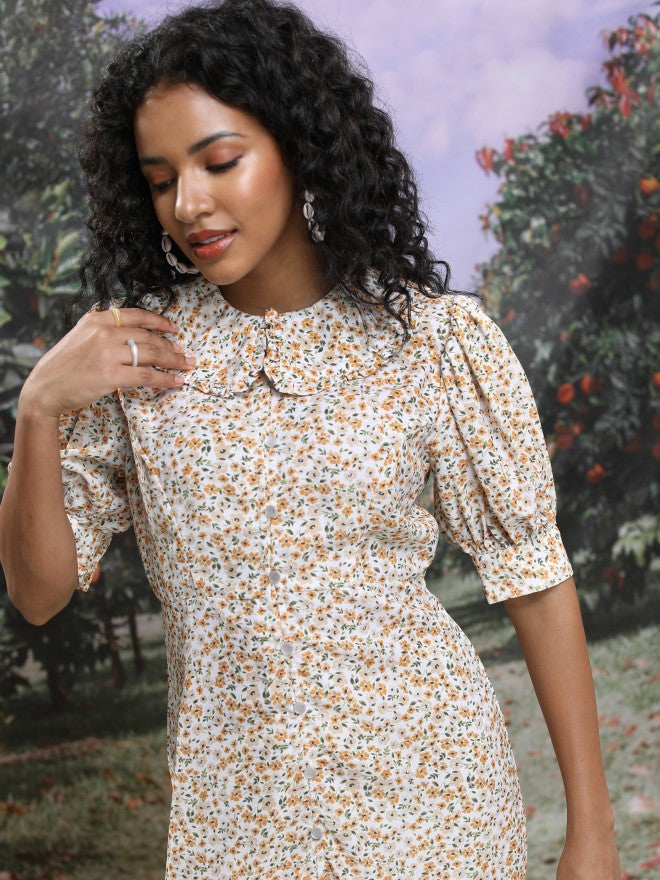 Tokyo Talkies Women White Printed Drop-Waist Dress - White - Image 6