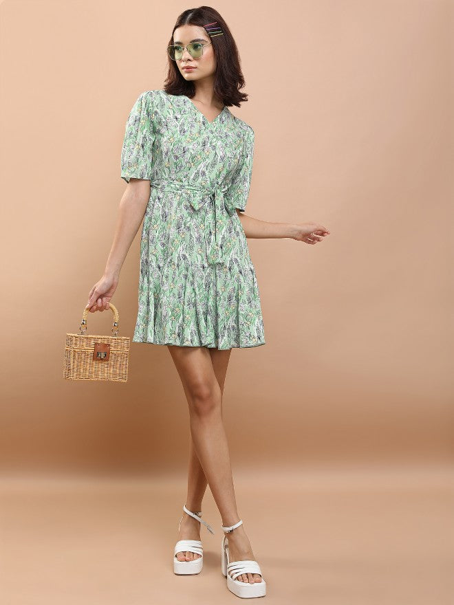 Tokyo Talkies Women Green/Multi Printed Fit And Flare Dress - Green - Image 2