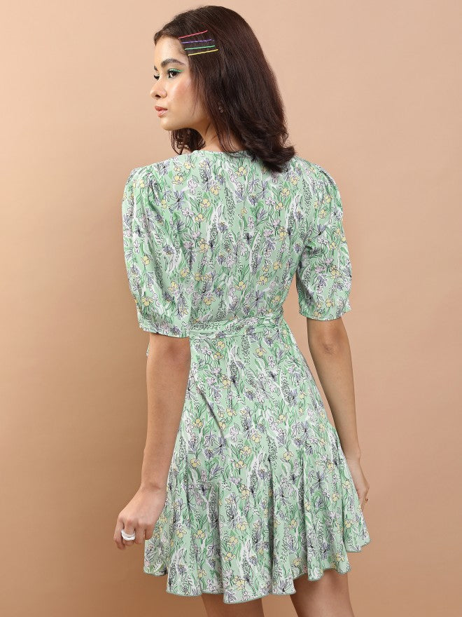 Tokyo Talkies Women Green/Multi Printed Fit And Flare Dress - Green - Image 3