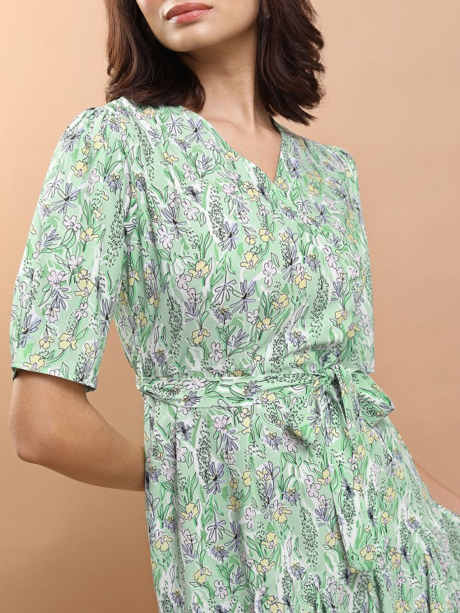 Tokyo Talkies Women Green/Multi Printed Fit And Flare Dress - Green - Image 5