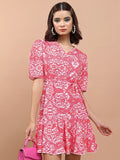 Tokyo Talkies Women Fuchsia Printed Wrap Dress - Fuscia - Image 1