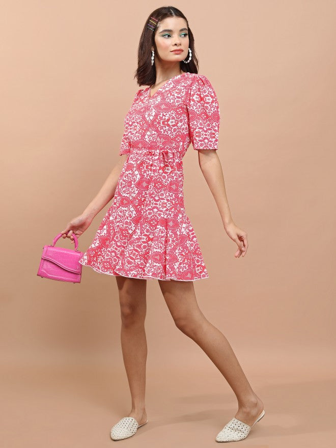 Tokyo Talkies Women Fuchsia Printed Wrap Dress - Fuscia - Image 2
