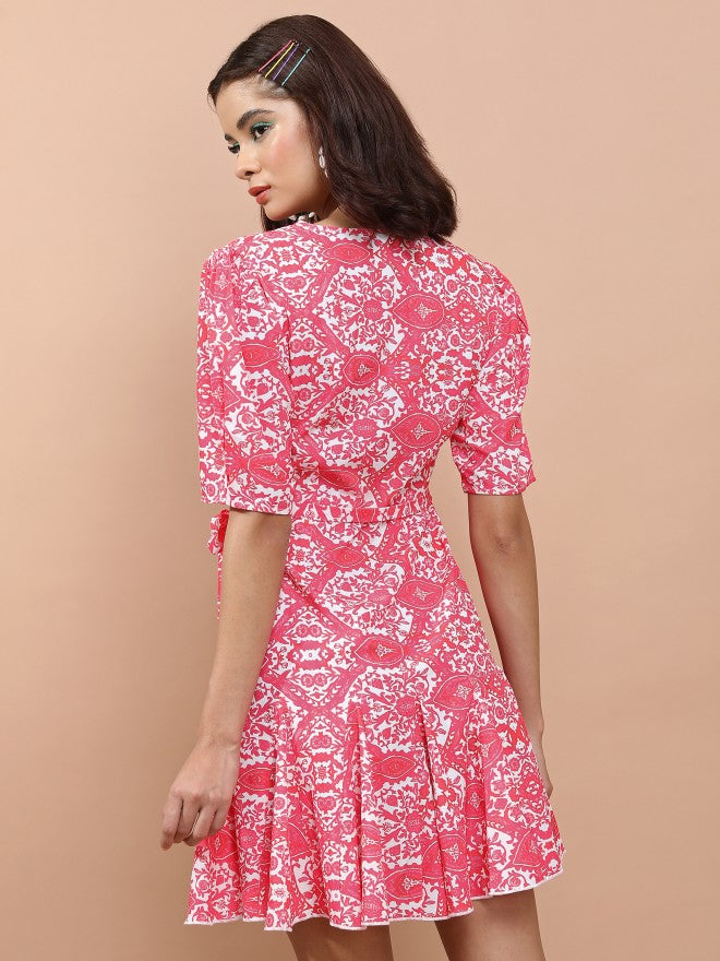 Tokyo Talkies Women Fuchsia Printed Wrap Dress - Fuscia - Image 3