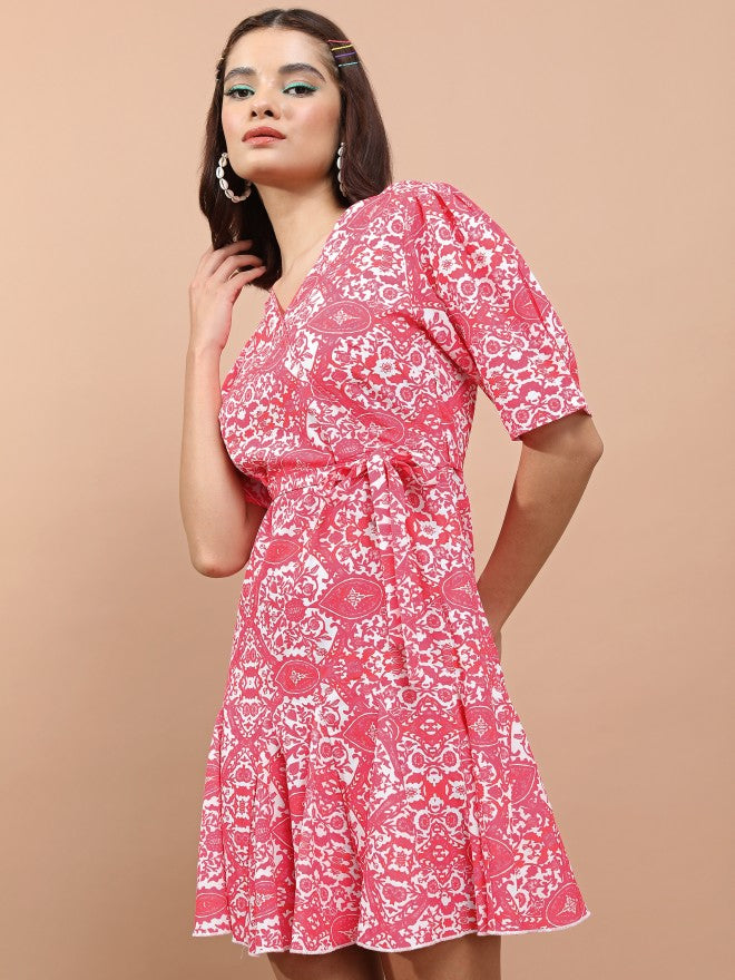 Tokyo Talkies Women Fuchsia Printed Wrap Dress - Fuscia - Image 4