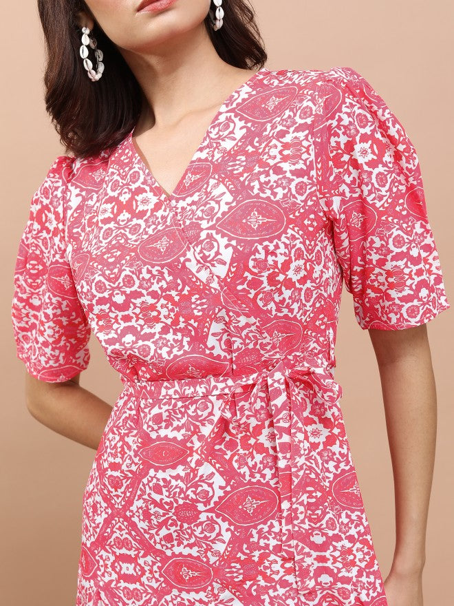 Tokyo Talkies Women Fuchsia Printed Wrap Dress - Fuscia - Image 5