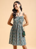 Tokyo Talkies Women Green/Multi Printed A-Line Dress - Navy Blue - Image 1