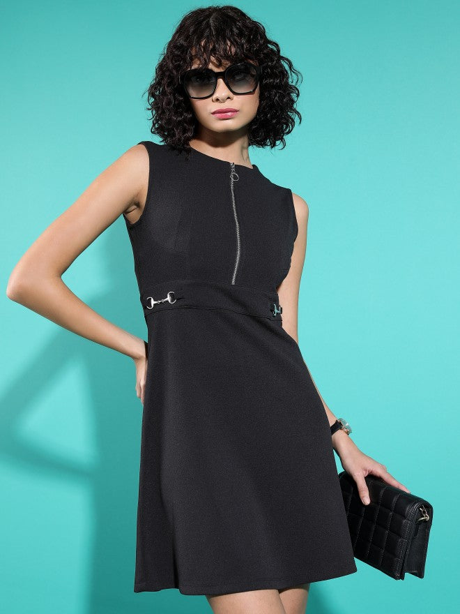 Tokyo Talkies Women Black Solid A-Line Dress - Black - Image 1