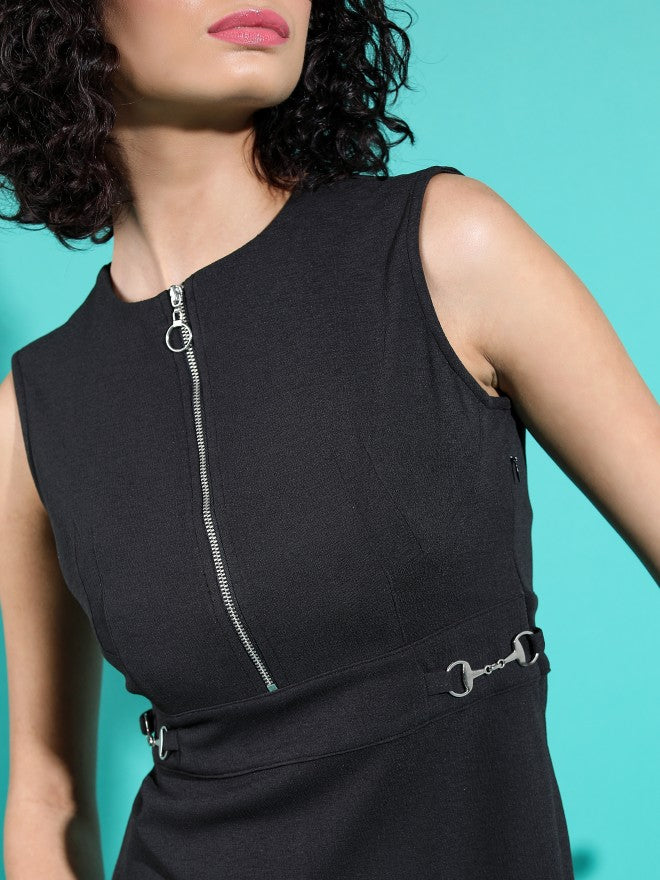 Tokyo Talkies Women Black Solid A-Line Dress - Black - Image 5