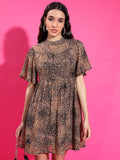 Tokyo Talkies Women Brown Printed A-Line Dress - Brown - Image 1