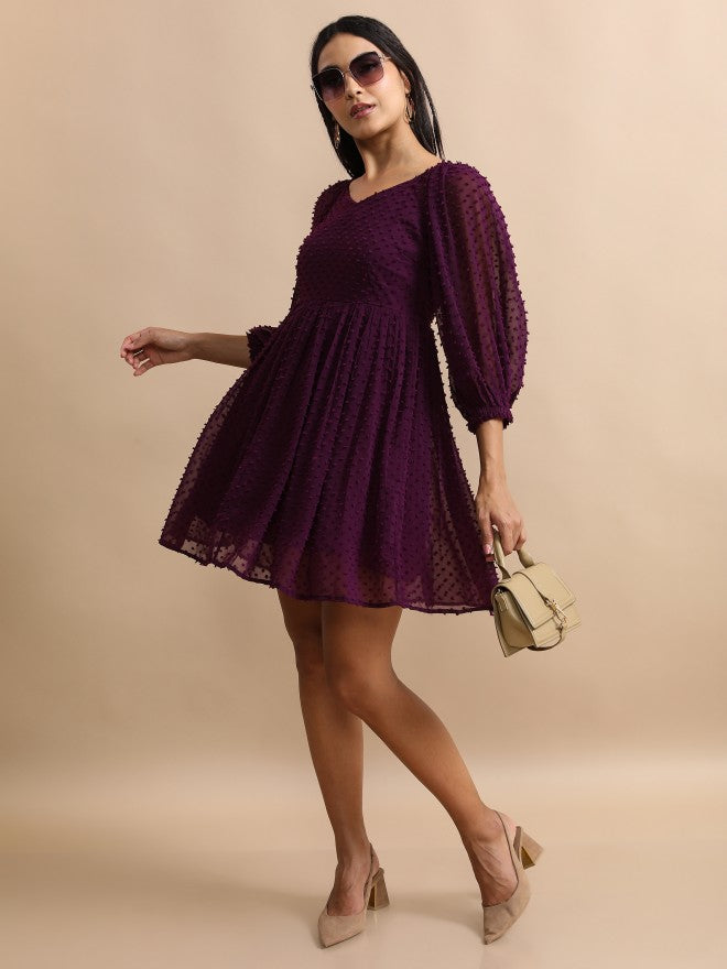 Tokyo Talkies Women Blue Self Design Fit And Flare Dress - Blue - Image 2