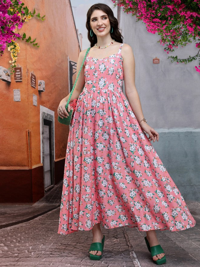 Tokyo Talkies Women Pink Printed Maxi Dress - Pink - Image 1