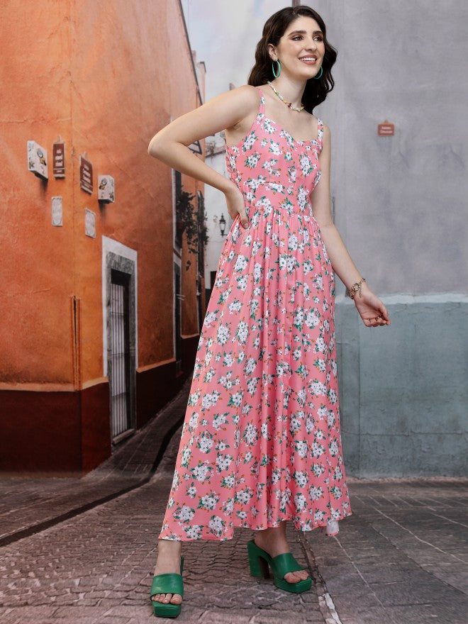 Tokyo Talkies Women Pink Printed Maxi Dress - Pink - Image 4