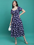 Tokyo Talkies Women Blue Printed A-Line Dress - Blue - Image 1