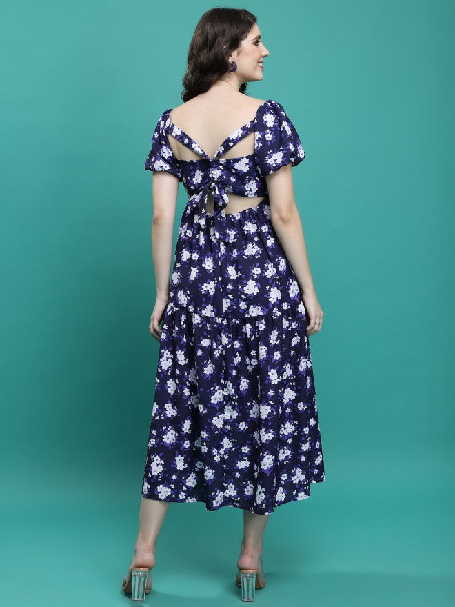 Tokyo Talkies Women Blue Printed A-Line Dress - Blue - Image 3