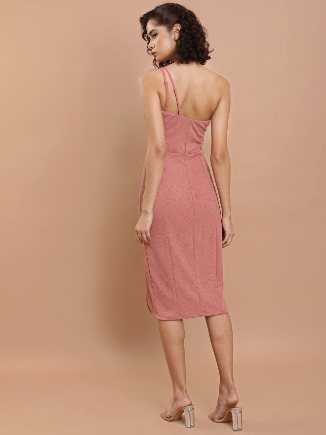 Tokyo Talkies Women Dusty Rose Solid Sheath Dress - Pink - Image 3