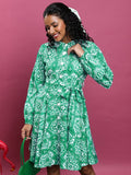 Tokyo Talkies Women Green Printed A-Line Dress - Green - Image 1