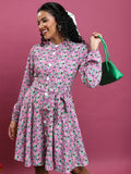 Tokyo Talkies Women Pink/Purple/Multi Printed A-Line Dress - Pink - Image 1