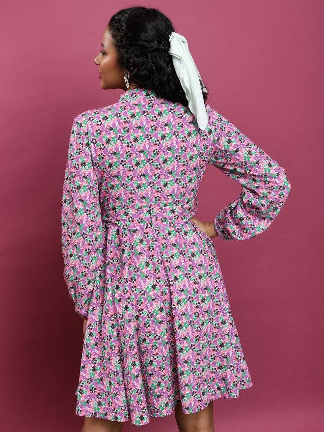 Tokyo Talkies Women Pink/Purple/Multi Printed A-Line Dress - Pink - Image 3