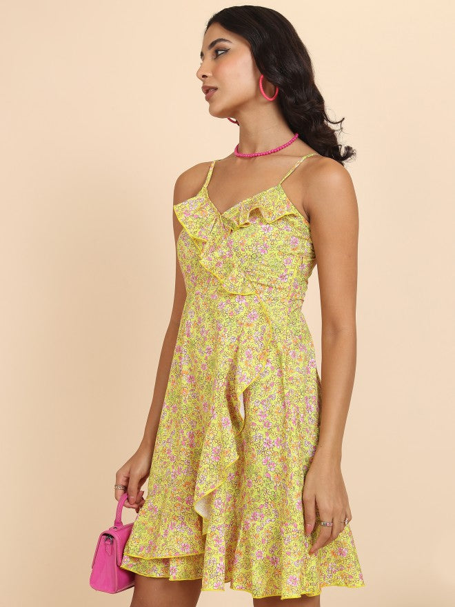Tokyo Talkies Women Yellow/Green/Multi Printed Wrap Dress - Yellow - Image 4
