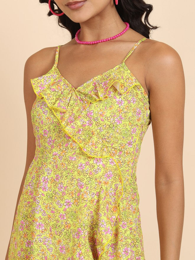 Tokyo Talkies Women Yellow/Green/Multi Printed Wrap Dress - Yellow - Image 5