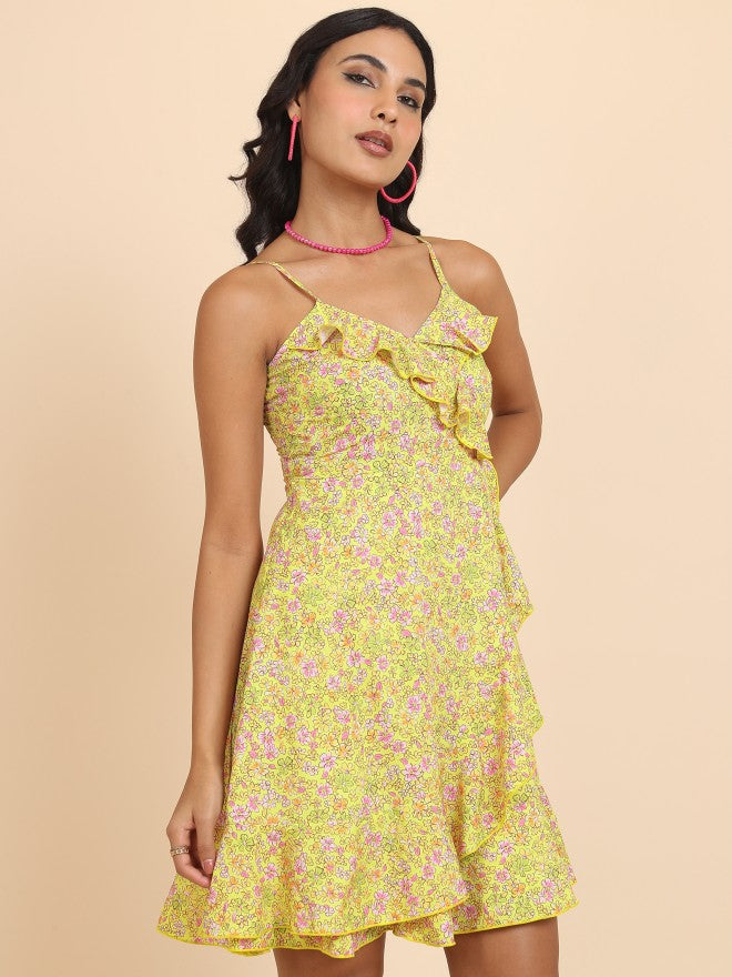 Tokyo Talkies Women Yellow/Green/Multi Printed Wrap Dress - Yellow - Image 6