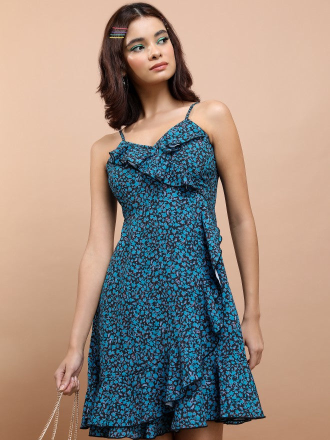 Tokyo Talkies Women Black Printed Wrap Dress - Black - Image 1