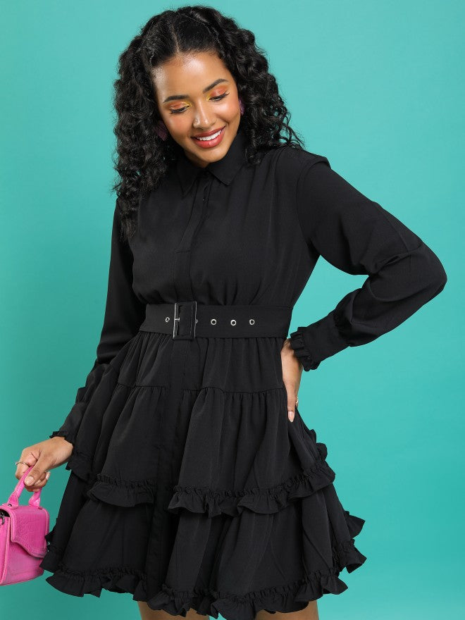 Tokyo Talkies Women Black Solid Shirt Dress - Black - Image 1