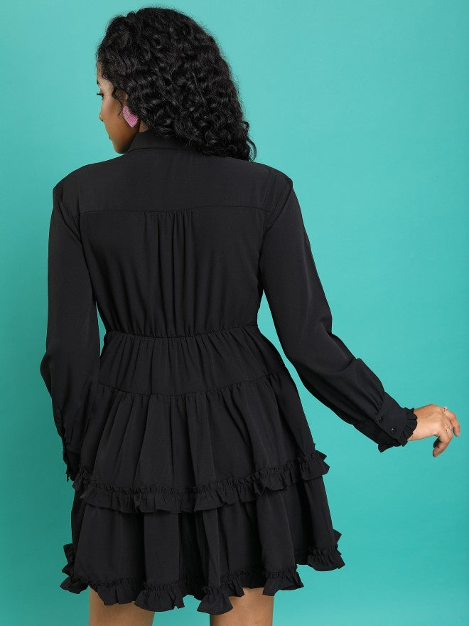 Tokyo Talkies Women Black Solid Shirt Dress - Black - Image 3