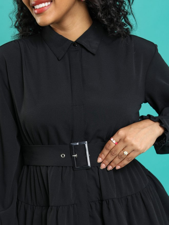 Tokyo Talkies Women Black Solid Shirt Dress - Black - Image 5