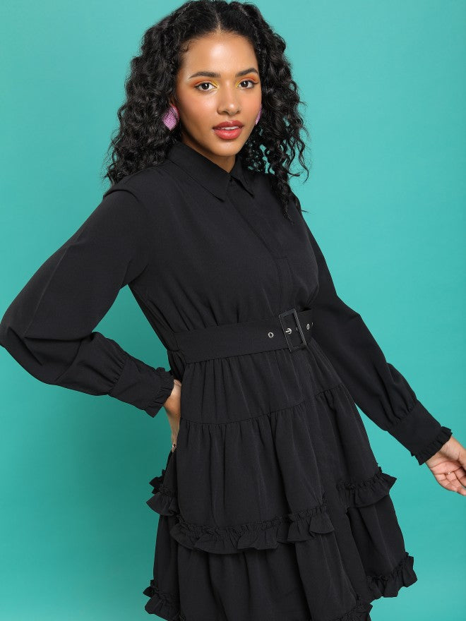 Tokyo Talkies Women Black Solid Shirt Dress - Black - Image 6