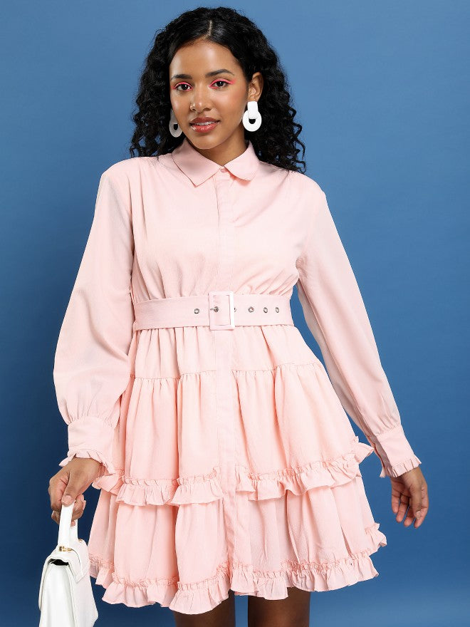Tokyo Talkies Women Pink Solid Shirt Dress - Pink - Image 1