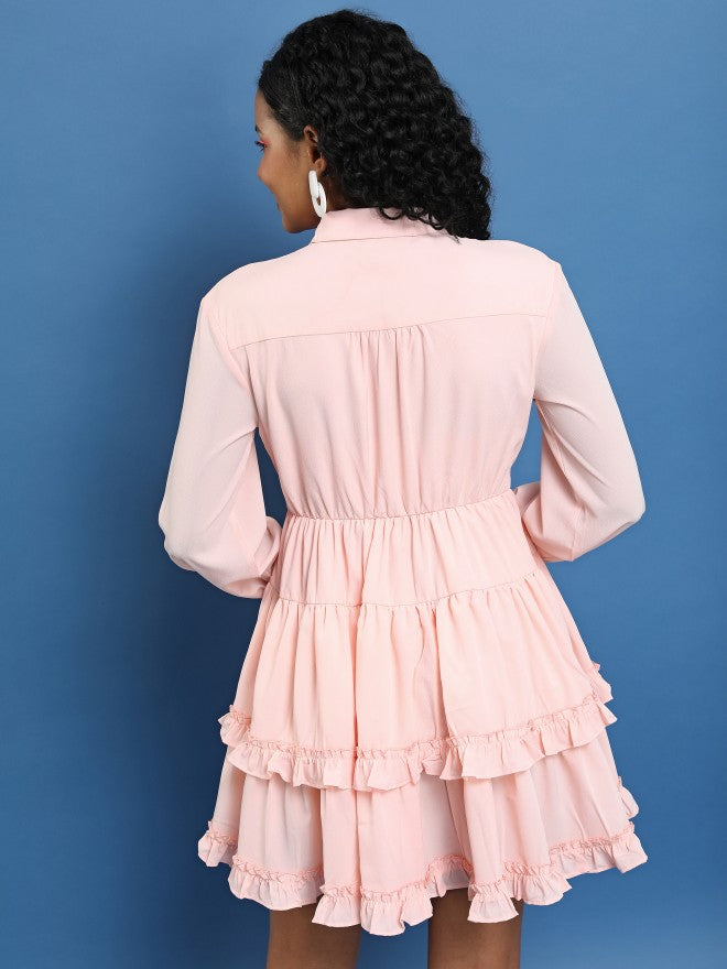 Tokyo Talkies Women Pink Solid Shirt Dress - Pink - Image 3