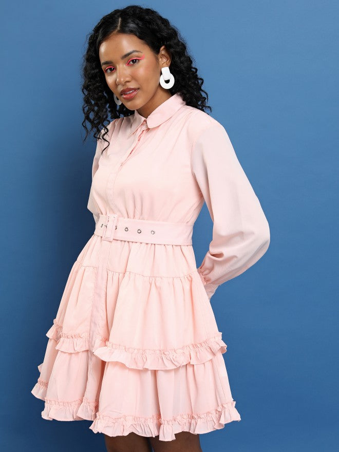 Tokyo Talkies Women Pink Solid Shirt Dress - Pink - Image 4