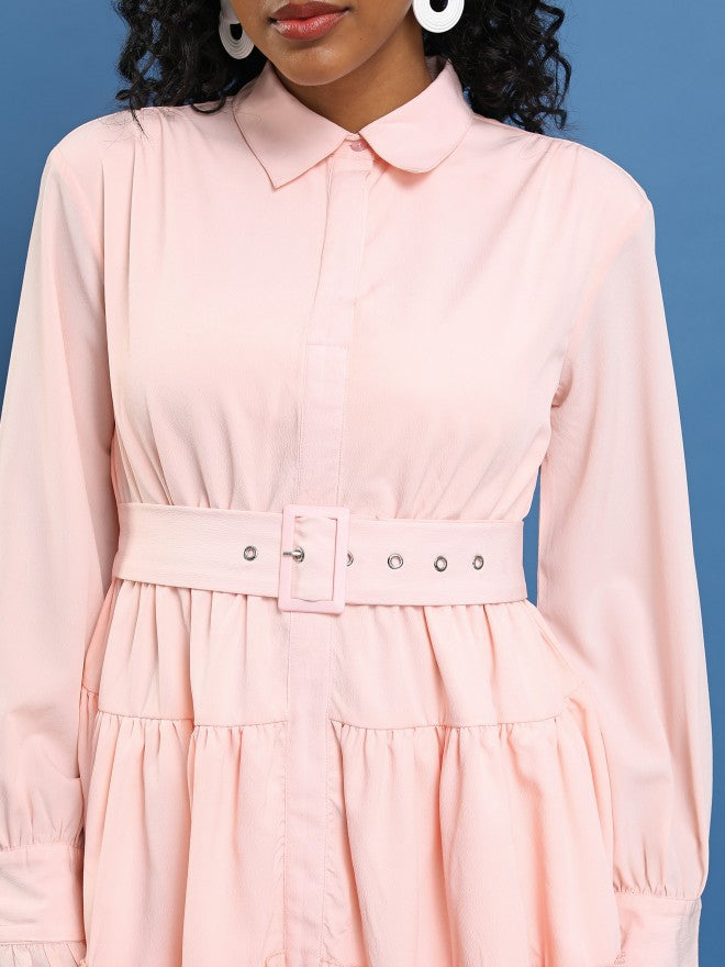 Tokyo Talkies Women Pink Solid Shirt Dress - Pink - Image 5