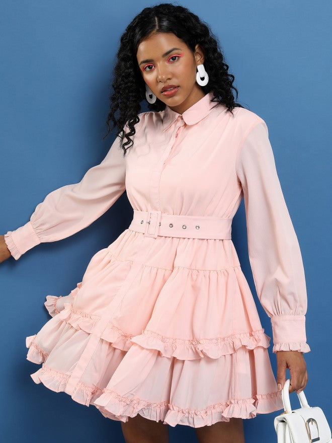 Tokyo Talkies Women Pink Solid Shirt Dress - Pink - Image 6