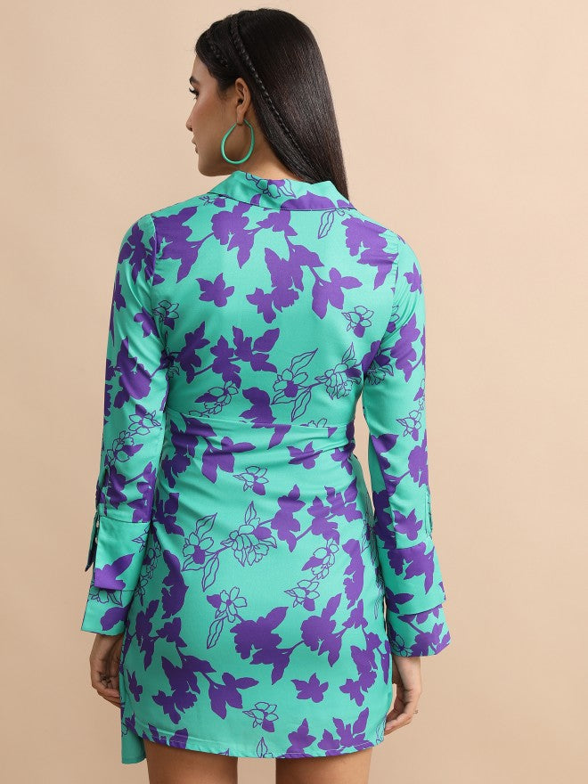 Tokyo Talkies Women Green Printed Shirt Dress - Green - Image 3