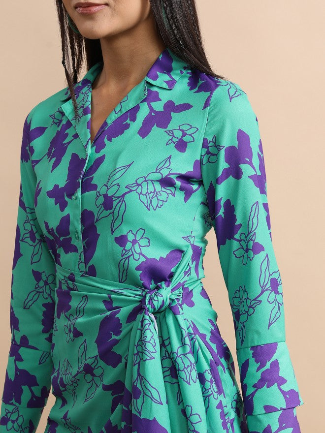 Tokyo Talkies Women Green Printed Shirt Dress - Green - Image 5