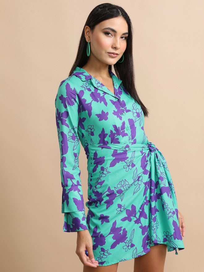 Tokyo Talkies Women Green Printed Shirt Dress - Green - Image 6