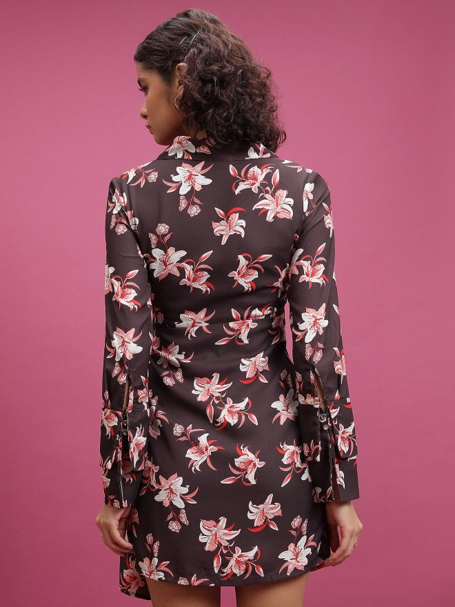 Tokyo Talkies Women Maroon Printed Shirt Dress - Maroon - Image 3