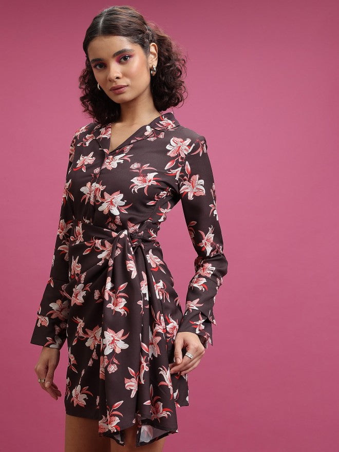 Tokyo Talkies Women Maroon Printed Shirt Dress - Maroon - Image 4