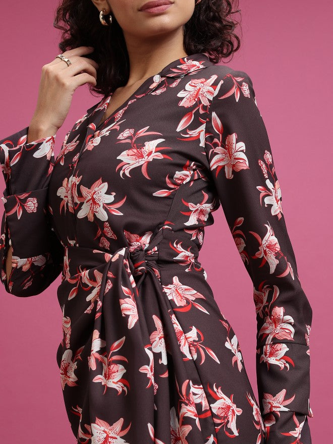 Tokyo Talkies Women Maroon Printed Shirt Dress - Maroon - Image 5