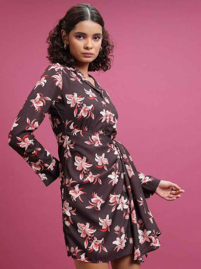 Tokyo Talkies Women Maroon Printed Shirt Dress - Maroon - Image 6