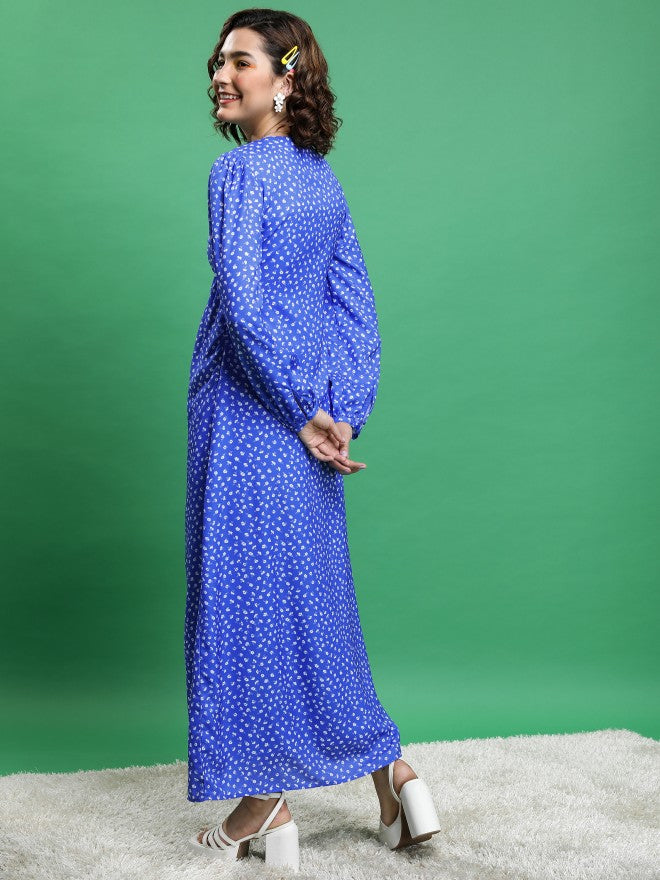 Tokyo Talkies Women Blue Printed Maxi Dress - Blue - Image 3
