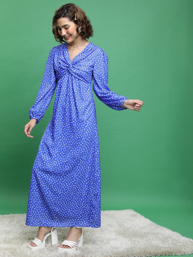 Tokyo Talkies Women Blue Printed Maxi Dress - Blue - Image 4